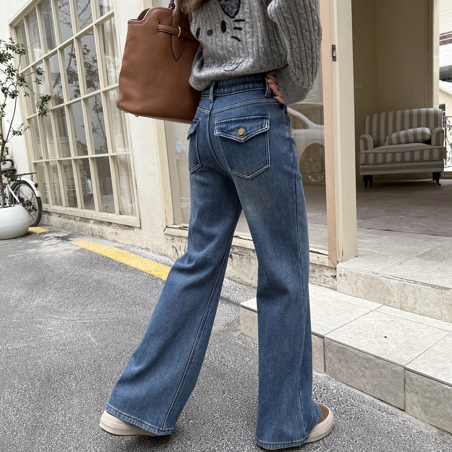 怎么搭都好看～复古微喇加绒牛仔裤女冬季新款弹力显瘦喇叭阔腿裤,女装/女士精品,牛仔裤,淘宝优惠券,粉丝福利购,淘宝优惠卷