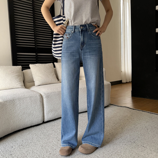本期王炸裤型~刺绣窄版牛仔裤女春季2026新款直筒宽松拖地阔腿裤
