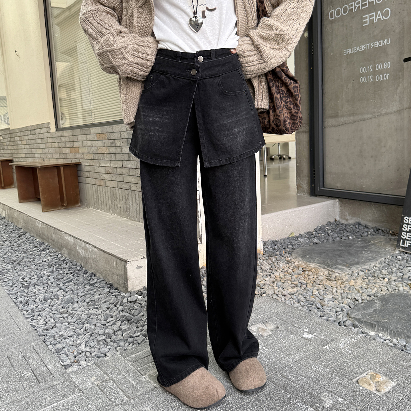 一裤两穿~可拆屁帘直筒牛仔裤女秋季新款时尚高腰显瘦拖阔腿裤