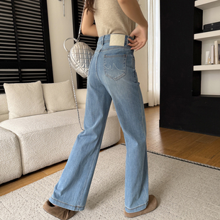 莱赛尔修身 直筒宽松四面弹阔腿裤 微喇牛仔裤 新款 女春季 自留力推