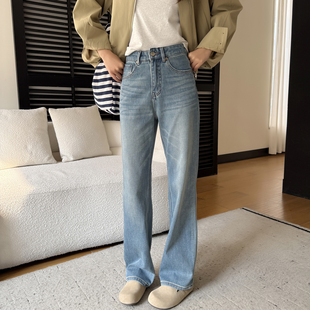 早春王炸裤型~浅蓝窄版牛仔裤女春秋2026新款直筒宽松显瘦阔腿裤
