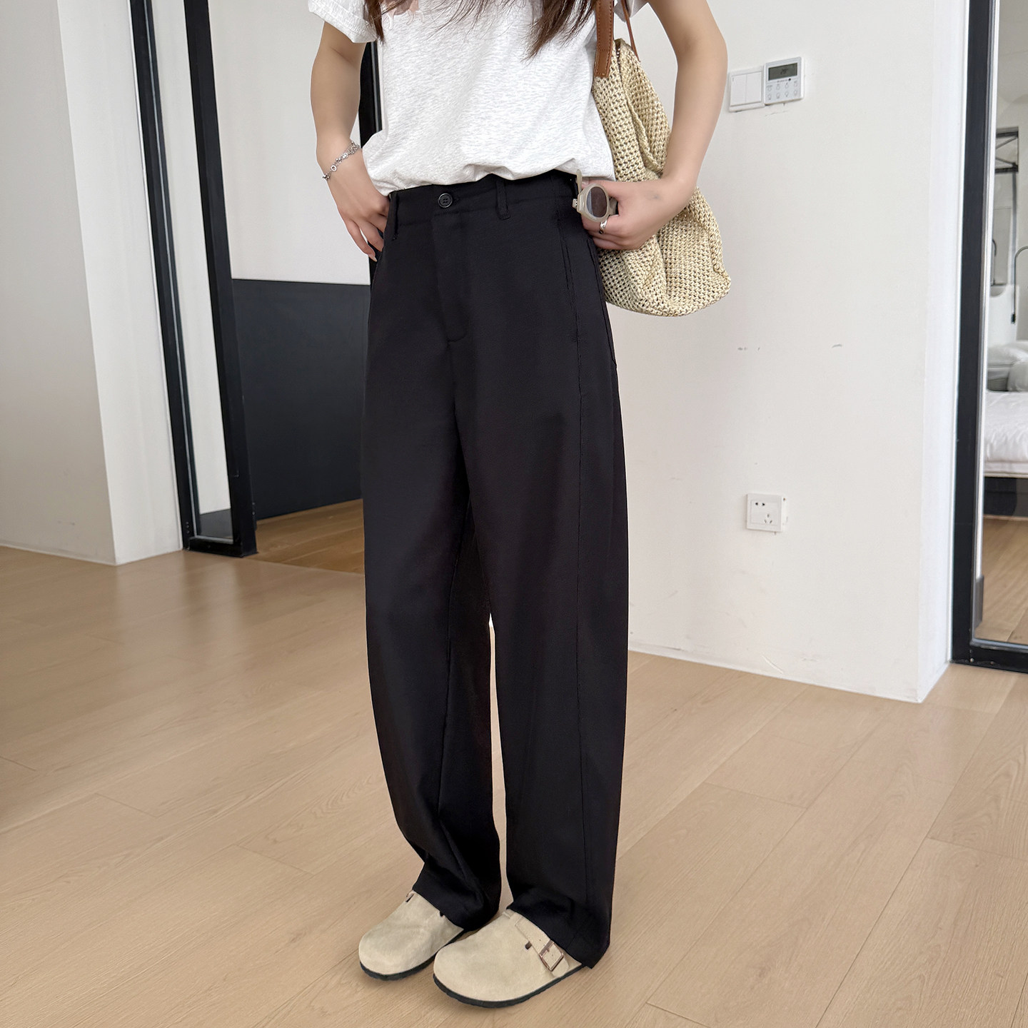 通勤天菜~柔软垂感黑色西装裤遮胯直筒阔腿休闲裤女2026新款春夏