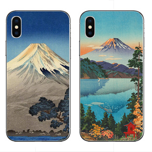 MAX苹果XR 日本昭和复古浮世绘富士山适用iPhoneXS X全包边手机壳