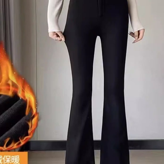 微喇叭裤女秋冬加绒加厚新款高腰弹力百搭显瘦垂感黑色休闲西装裤