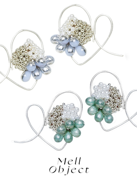 Mell奶油甜心珠绣耳环 原创设计小众精致爱心形无耳洞耳饰芭蕾风