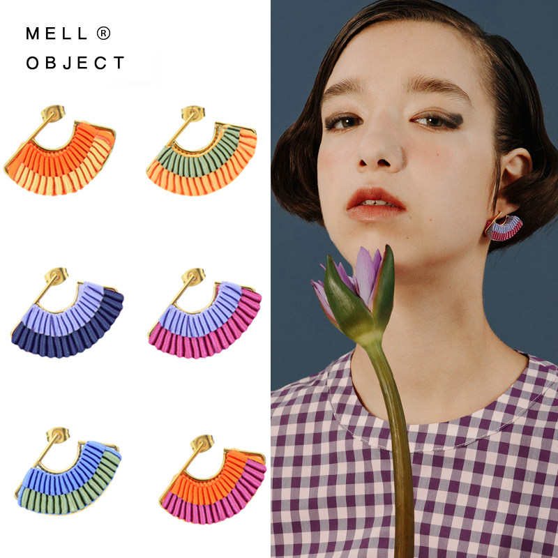 Mell扇形绸缎耳钉环女新款个性
