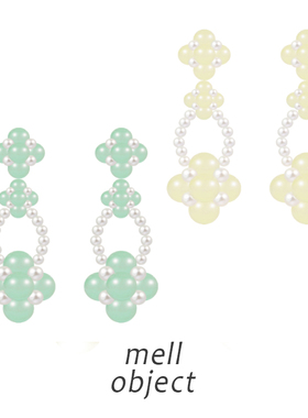 Mell奶油翡翠白玉三花 浪漫水晶串珠少女珍珠透明耳环夹原创设计