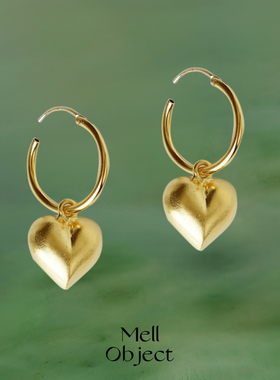 Mell桃心圆圈耳扣 欧美轻奢S925纯银爱心耳环女耳饰网红流行配饰