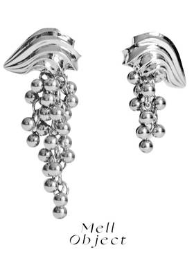 Mell奶油串串不对称耳环 复古少女耳夹耳饰环原创设计葡萄流苏浪