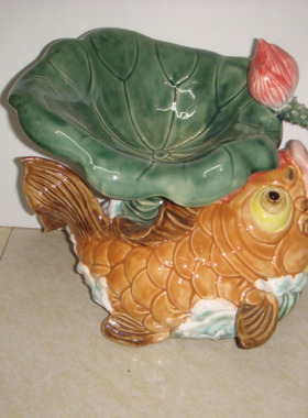 陶瓷石湾公仔简约现代金鱼荷欢