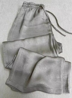奥特莱斯专柜正品清仓灰色压花缎面阔腿裤女26夏季薄款高腰休闲裤