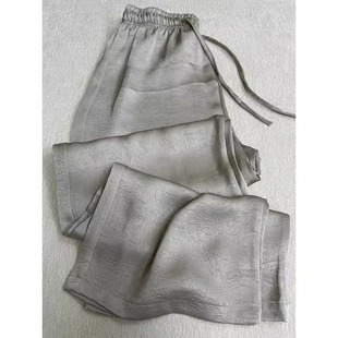 高腰休闲裤 奥特莱斯专柜正品 薄款 女25夏季 清仓灰色压花缎面阔腿裤