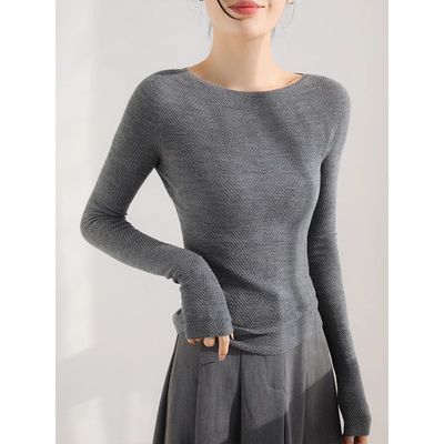 奥莱高端扬子纱无缝羊毛肌理感修身内搭秋冬圆领叠穿打底灰色毛衣
