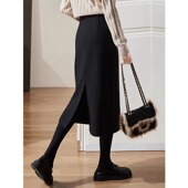 奥莱清仓2025春秋显瘦过膝羊毛呢半身裙女包臀a字高腰打底直筒裙