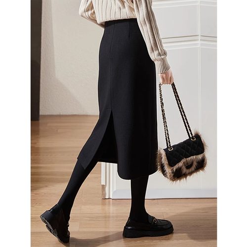 奥莱清仓2025春秋显瘦过膝羊毛呢半身裙女包臀a字高腰打底直筒裙