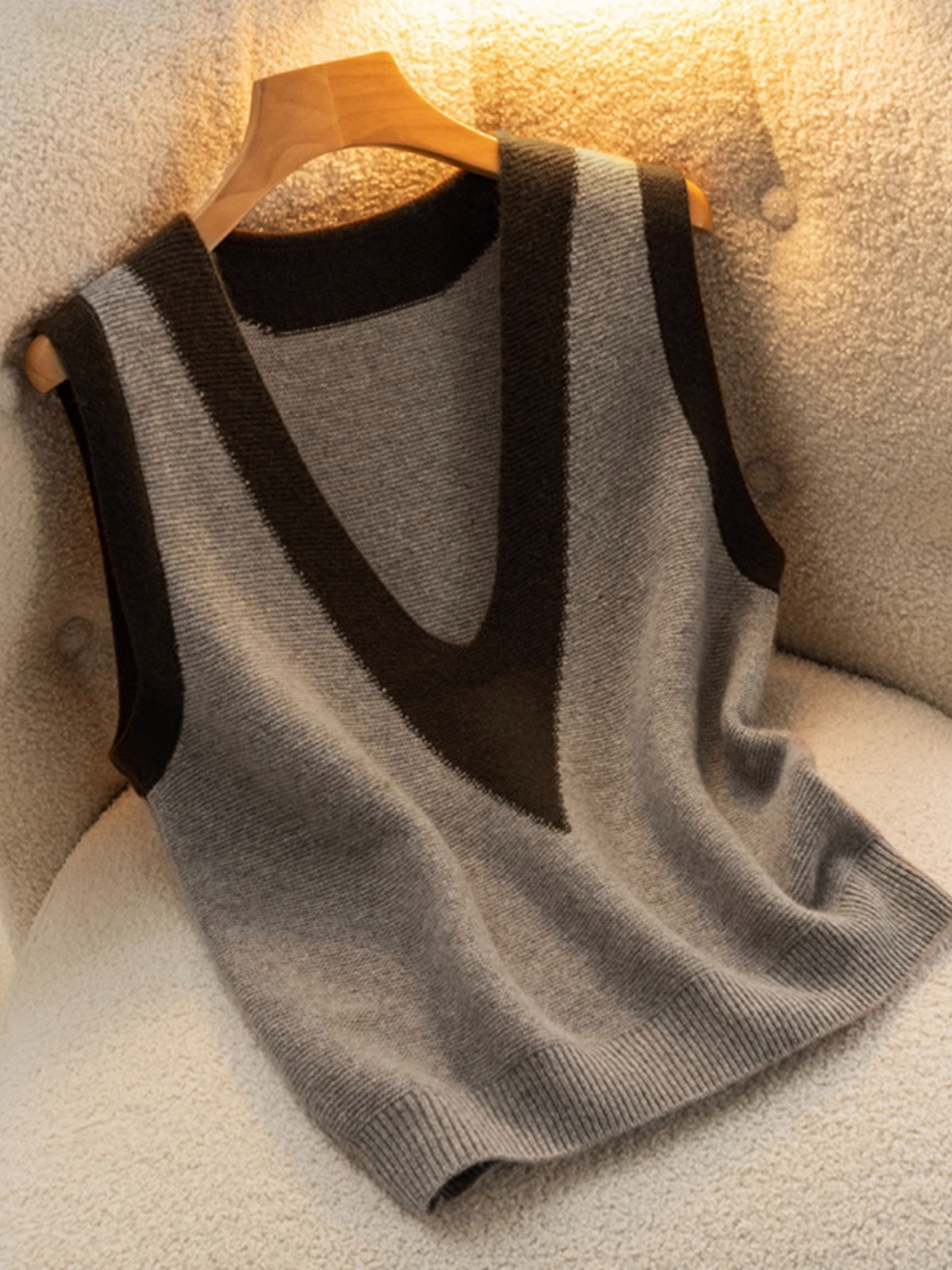 马甲羊毛衫女V领无袖背心毛衣