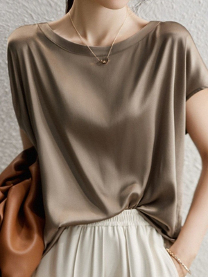 真丝短袖上衣女夏气质雪纺t恤