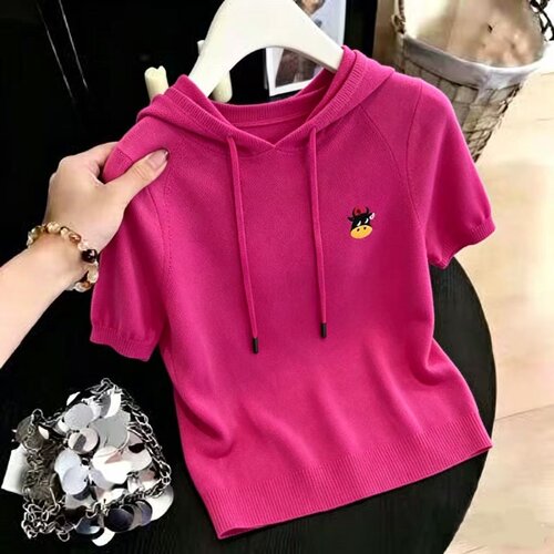 针织宽松冰丝上衣连帽薄款打底衫