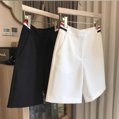 奥莱女装清仓欧货高端白色西装短裤夏季五分窄版阔腿裤休闲直筒裤