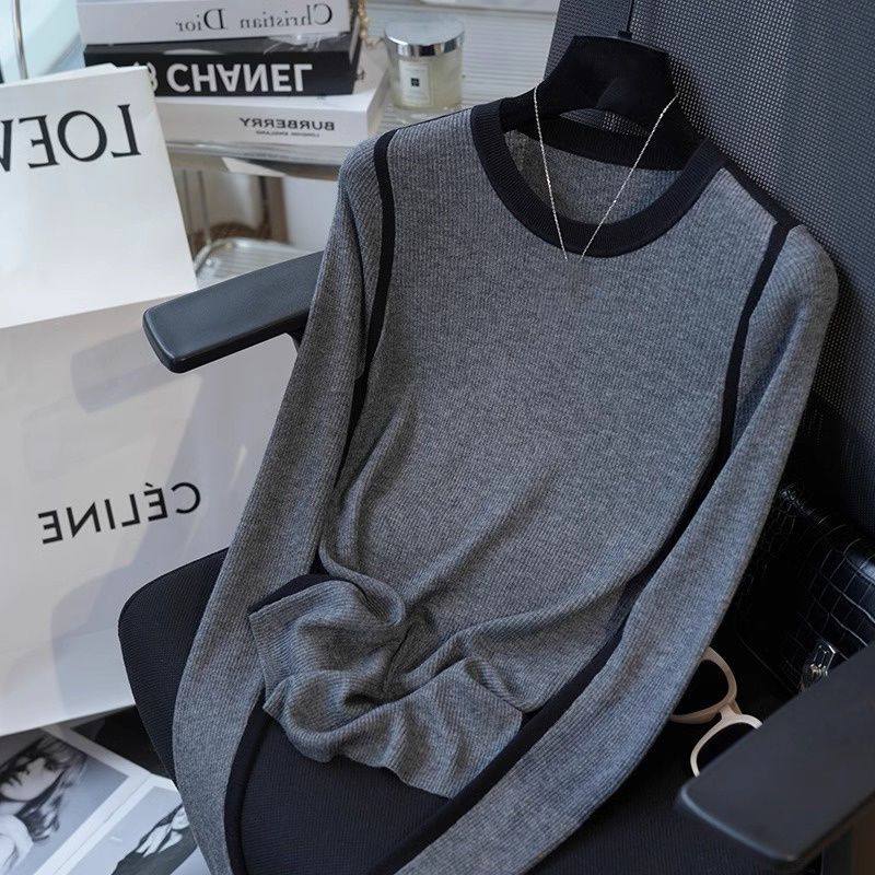 奥特莱斯专柜正品清仓设计感撞色拼接时尚灰色毛衣圆领打底针织衫,女装/女士精品,毛针织衫,淘宝优惠券,粉丝福利购,淘宝优惠卷