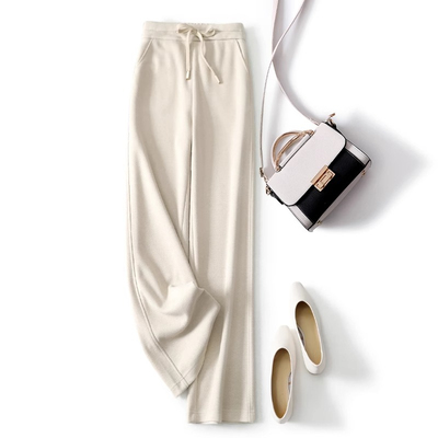 奥莱女装清仓高端亲肤人字纹窄版阔腿女高腰垂感秋冬毛呢直筒长裤