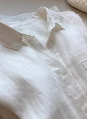 奥特莱斯专柜正品清仓老钱风天丝苎麻白色翻领衬衫女气质休闲上衣