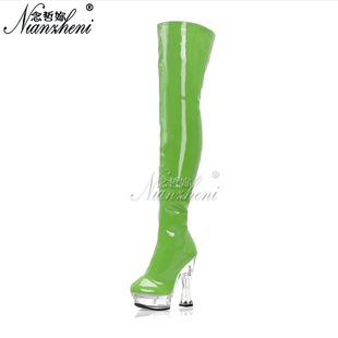 14厘米高跟鞋超高粗跟防水台大码酒杯跟18CM过膝长靴舞台演出性感
