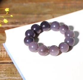 和田玉烟紫青海烟紫紫罗兰圆珠手串渐变色帝王紫稀有大珠手串17mm