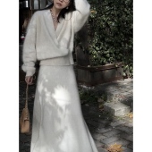 nczz 济州暖阳 羊绒羊毛交叉领套头上衣