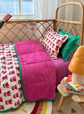 韩国正品代购tinycosmos郁金香柔软水洗棉儿童单人被子空调被枕套