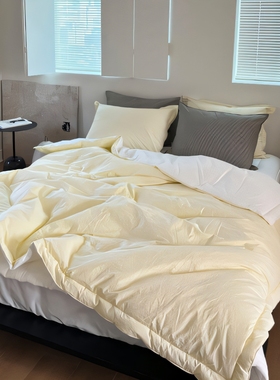 韩国床品进口&SITCH纯色高级感高密度棉双面用绗缝被子四季被枕套