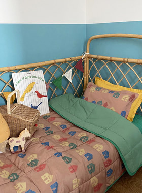 韩国正品代购tinycosmos 小房子水洗纯棉儿童单人被子四季被枕套