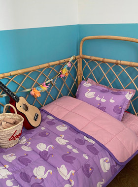 韩国正品代购 tinycosmos柔软水洗纯棉优雅天鹅紫色儿童被子枕套