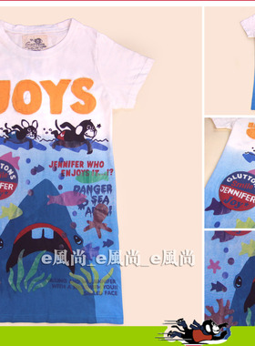 2019夏装女装日本GLUTTONS原单 游泳白色卡通可爱 短袖T恤