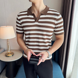 夏季男士PLO衫针织衫V领时尚设计拼色上衣男短袖1235-P55，男装T恤，星座1606-1