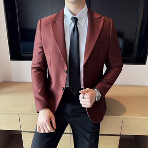 亮丝纯色戗驳领两粒扣西服商务休闲西装外套DX38-P155图片