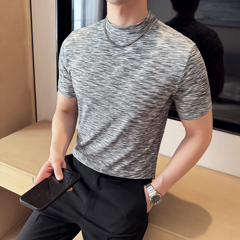 DS001-P38男士半高领短袖T恤春夏新款时尚百搭修身立体打底衫,男装T恤,星座1606-1