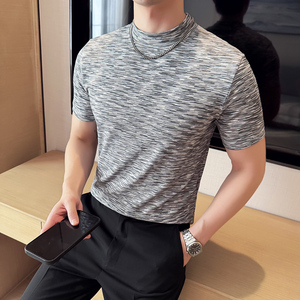DS001-P38男士半高领短袖T恤春夏新款时尚百搭修身立体打底衫图片