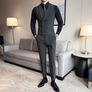 韩版修身双排扣条纹马甲套西装MJT1819A-P135,男装西服套装,星座1606-1