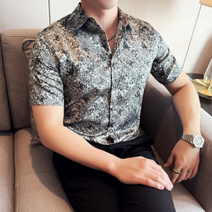 夏季提花短袖衬衣冰丝时尚休闲免熨衬衣男CS037-P58图片