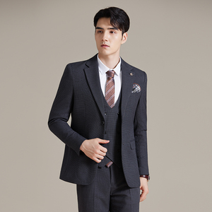 男士商务休闲西装华夫格韩版修身西服三件套2521-P280图片