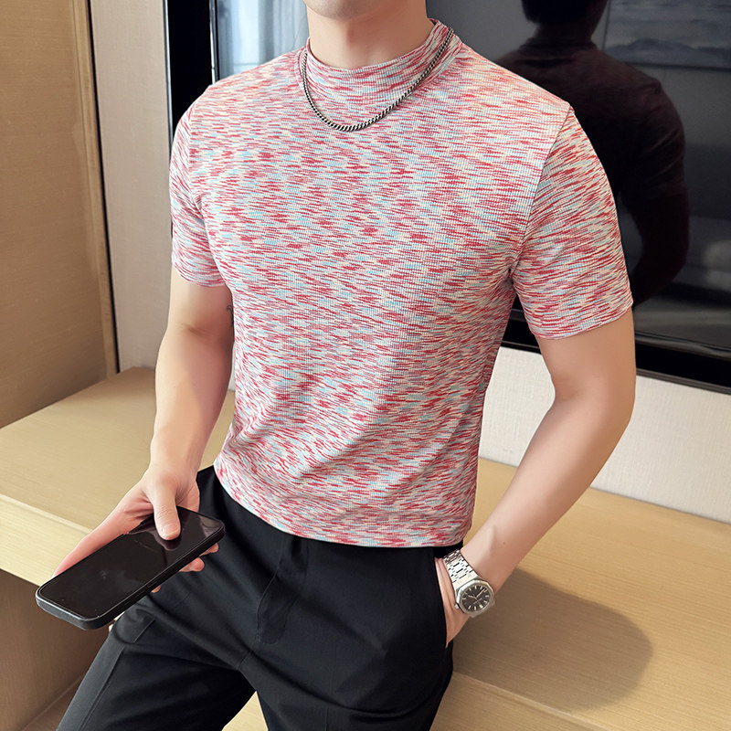 DS001-P38男士半高领短袖T恤春夏新款时尚百搭修身立体打底衫图片