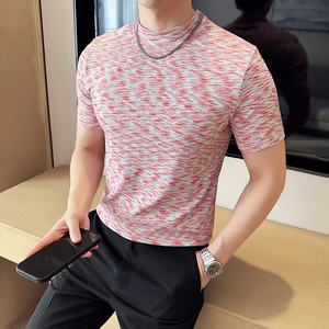 DS001-P38男士半高领短袖T恤春夏新款时尚百搭修身立体打底衫图片
