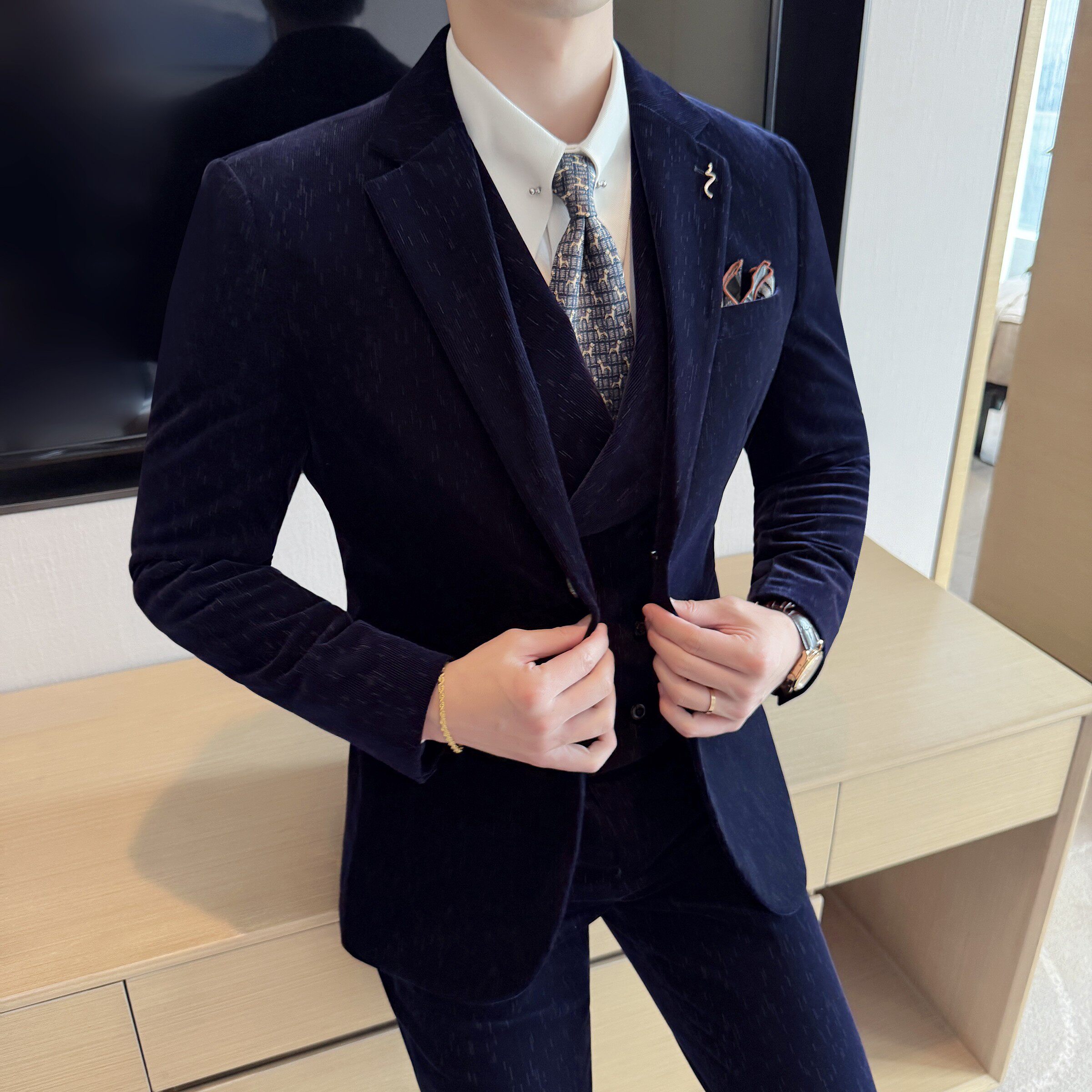 男士时尚休闲西装灯芯绒流星雨条纹西服套装SJT2518-P280,男装西服套装,星座1606-1