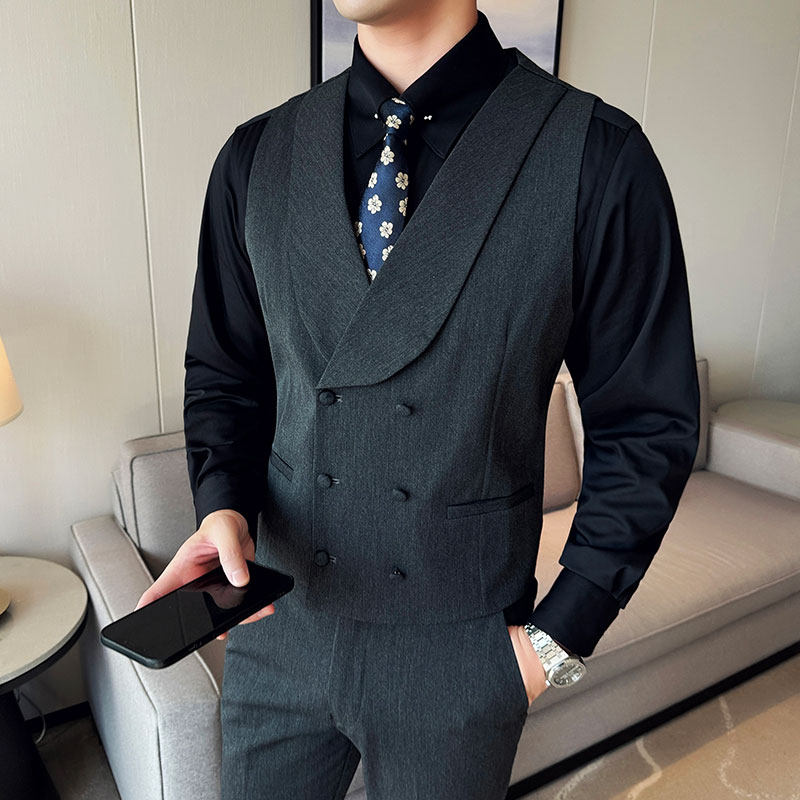 羊毛高品质韩版修身双排扣马甲套西装MJT2417-P135,男装西服套装,星座1606-1