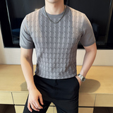 MY003-P48针织提花男士短袖T恤春夏新款时尚百搭打底衫，男装T恤，星座1606-1