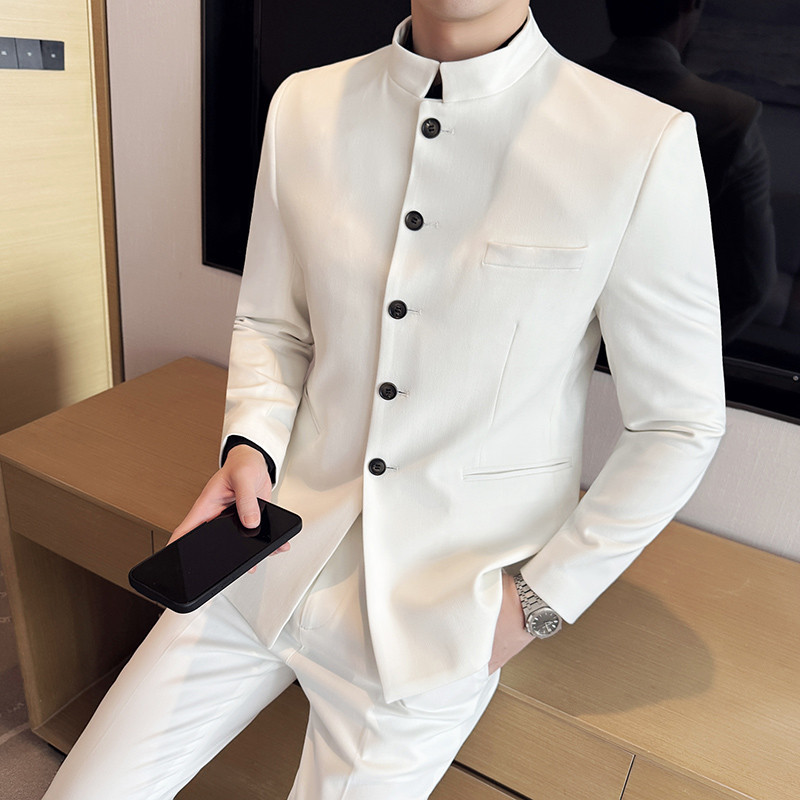 立领中山装韩版修身西服商务休闲西装两件套LJT2502-P195，男装西服套装，星座1606-1