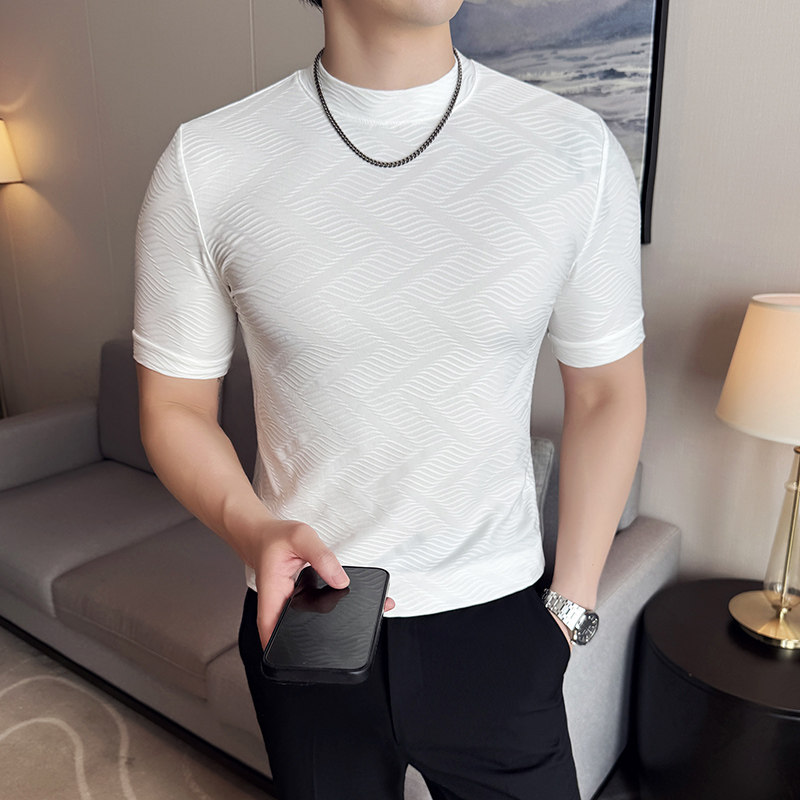 DS017-P38男士半高领短袖T恤春夏新款时尚百搭修身立体打底衫,男装T恤,星座1606-1