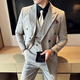 韩版修身商务西服双排扣条纹西装套装1820A-P275，男装西服套装，星座1606-1