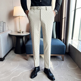 韩版修身小脚裤时尚方格休闲男长裤2303K-P78，男装休闲裤，星座1606-1